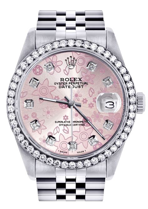 rolex pink face flowers|rolex pink face diamond bezel.